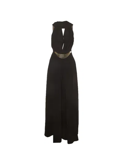 Pre-owned Elisabetta Franchi Draped Wide-leg Jumpsuit In Black