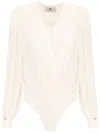 Elisabetta Franchi Draped Wrap Bodysuit In Neutrals