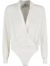 Elisabetta Franchi Draped Wrap Bodysuit In White