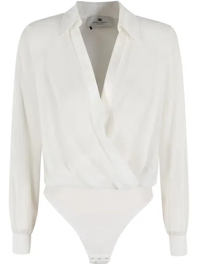 Elisabetta Franchi Draped Wrap Bodysuit In White
