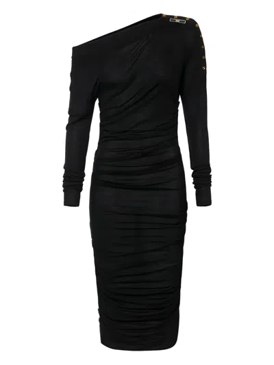 Elisabetta Franchi Draping Asymmetric Jersey Dress In Black