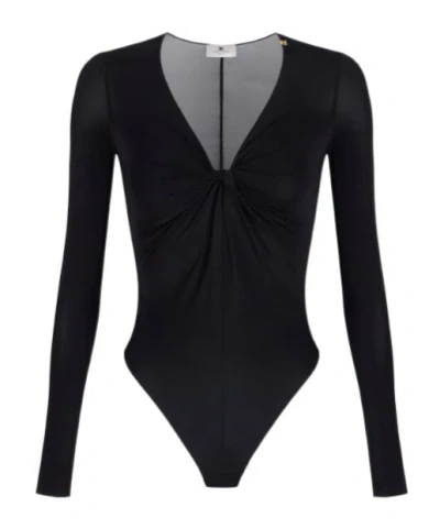 Elisabetta Franchi Draping Crepe Jersey Bodysuit In Black