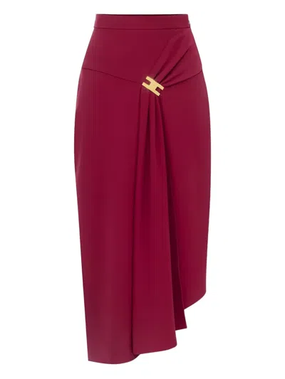 Elisabetta Franchi Draping-jewel Logo Midi Skirt In Red