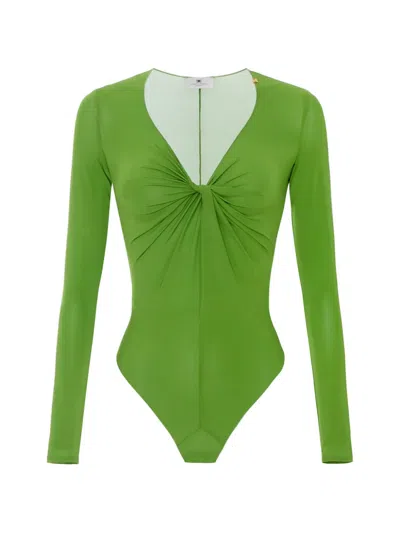 Elisabetta Franchi Draping Long-sleeve Bodysuit In Green