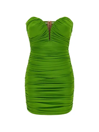 Elisabetta Franchi Sweetheart Neckline Strapless Ruched Mini Dress In Green