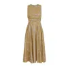 Elisabetta Franchi Midi Dress With Geometric Patterns And Rounded Collar In Brown