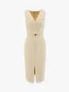 Elisabetta Franchi Crepe Bustier Dress With Contrasting Topstitching In Beige
