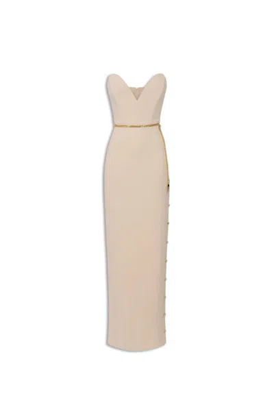 Elisabetta Franchi Strapless Maxi Dress In Beige