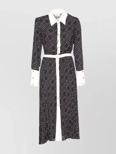 Elisabetta Franchi Dress Belted Waist Contrast Collar In Black