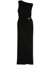 Elisabetta Franchi Draped One-shoulder Dress With Side Slit In Blue