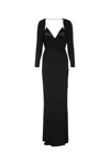 Elisabetta Franchi Draped Black Maxi Dress With Deep Neckline In Black