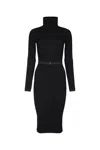Elisabetta Franchi Dress In Ribbed Knit Fabric With Belt In Black