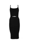 Elisabetta Franchi Knit Midi Dress With Spaghetti Straps And Belted Waist In Black