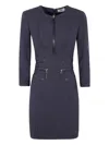 Elisabetta Franchi Zip-accented Three-quarter Sleeve Dress In Blue