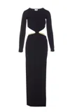 Elisabetta Franchi Crewneck Cut-out Maxi Dress With Gold Detail In Black