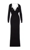Elisabetta Franchi Draped Black Maxi Dress With Deep Neckline In Black
