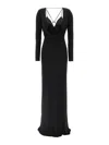 Elisabetta Franchi Draped Black Maxi Dress With Deep Neckline In Black