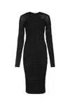 Elisabetta Franchi Long Sleeve Midi Dress With Sheer Fabric In Black