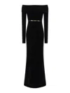 Elisabetta Franchi Red Carpet Chenille Dress With Belt In Black