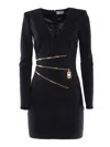 Elisabetta Franchi Deep V-neck Dress With Gold Zipper Detail In Black