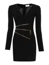 Elisabetta Franchi Deep V-neck Dress With Gold Zipper Detail In Black
