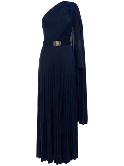 Elisabetta Franchi Logo-engraved One-shoulder Dress In Dark Blue