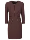 Elisabetta Franchi Merlot Midi Dress With Zipper Detailing In Brown