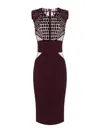 Elisabetta Franchi Fitted Midi Dress With Glossy Embellishments In Brown