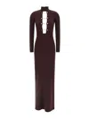 Elisabetta Franchi Burgundy Midi Dress With Gold Chain Cutouts In Brown