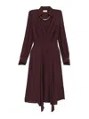 Elisabetta Franchi Bordeaux Midi Dress With Deep V-neck In Brown