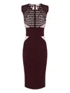 Elisabetta Franchi Fitted Midi Dress With Glossy Embellishments In Brown