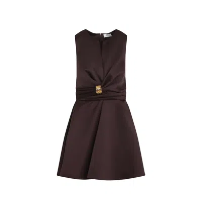 Elisabetta Franchi Duchesse Short Dress Sleeveless Pleated Skirt In Brown