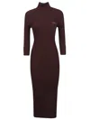 Elisabetta Franchi Midi Dress With High Neck And Side Slit Detail In Burgundy