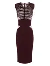 Elisabetta Franchi Fitted Midi Dress With Glossy Embellishments In Burgundy