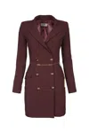 Elisabetta Franchi Midi Dress With Long Sleeves And Chain In Burgundy