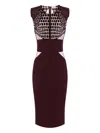 Elisabetta Franchi Fitted Midi Dress With Glossy Embellishments In Burgundy