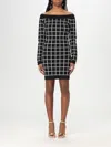 Elisabetta Franchi Abito Jaquard Logo Con Scollo A Barca In Black
