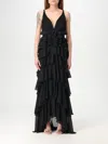 Elisabetta Franchi Georgette Flounced Gown In Black