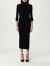 Elisabetta Franchi Form-fitting Black Midi Dress With Ribbed Texture And Logo Detail In Black