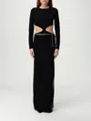 Elisabetta Franchi Crewneck Cut-out Maxi Dress With Gold Detail In Black