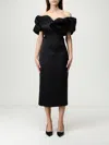Elisabetta Franchi Dress In Duchess Satin With 3d Neckline In Black