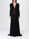 Elisabetta Franchi Chain Detail Pleated Dress With Ruched V-neckline In Black