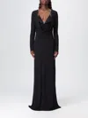 Elisabetta Franchi Draped Black Maxi Dress With Deep Neckline In Black
