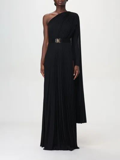 Elisabetta Franchi One-shoulder Pleated Red Carpet Dress In Black