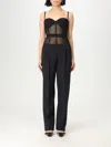 Elisabetta Franchi High-waisted Tailored Pants With Sheer Waistband Detail In Schwarz