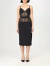 Elisabetta Franchi Crepe Tulle Midi Dress In Schwarz