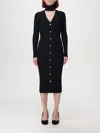 Elisabetta Franchi Ribbed Viscose Midi Dresses With Button Placket In Schwarz