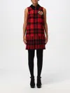 Elisabetta Franchi Red Wool Tartan Embroidered Patch Dress In Schwarz