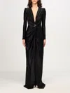 Elisabetta Franchi Jersey Gown Draped V Neckline Maxi In Schwarz