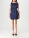 Elisabetta Franchi Duchess Dress With Boat Neckline And Laces In Blue